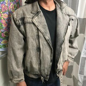 Vintage Acid wash denim moto jacket Code Zero 80s 90s XL